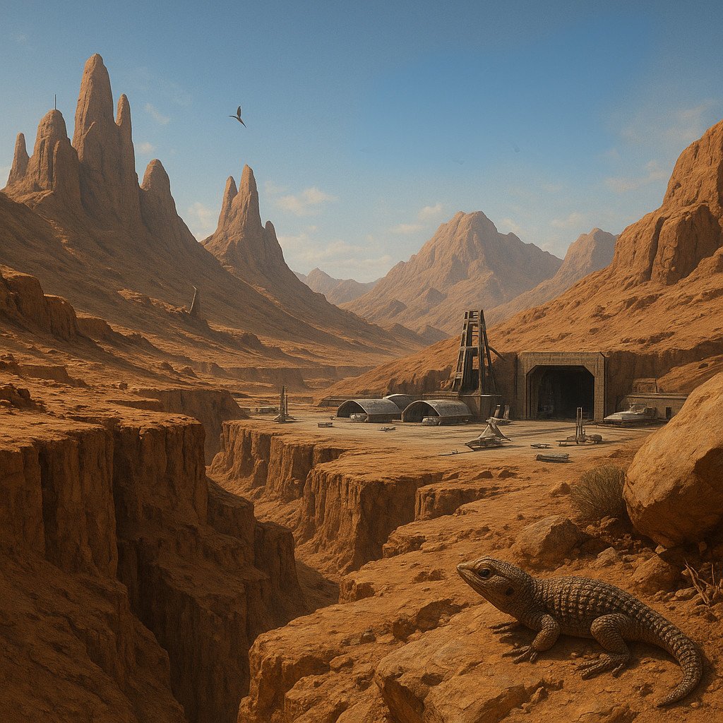 Scene from outside the primary Samūm spaceport near the combs samum-terrestrial